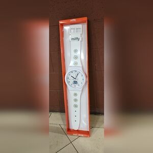 Miffy Watch Shaped Wall Clock White Flower Design NIB 36x8x2"